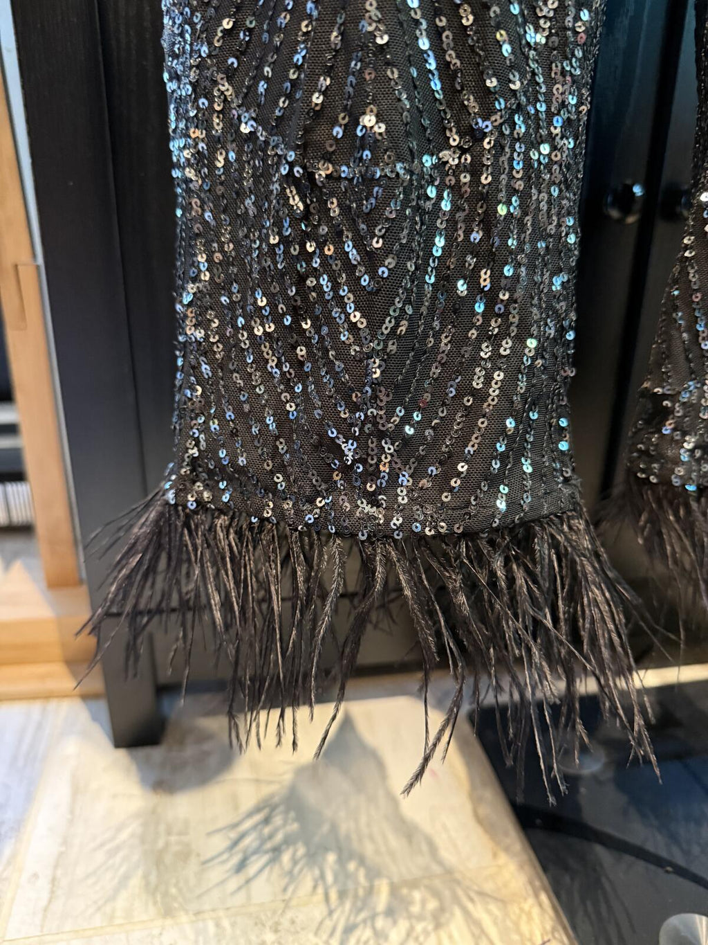 Lulus Black Sequin Fringe Hem Wide Leg Pants