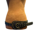 Black Leather Studded Belt with Brass Buckle