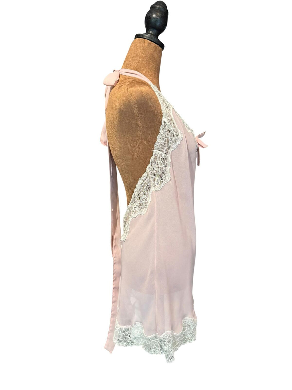 Adore Me Light Pink Lace Halter Babydoll Top with Open Back