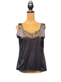 Vintage Black Satin Lace Trim Camisole Tank Top