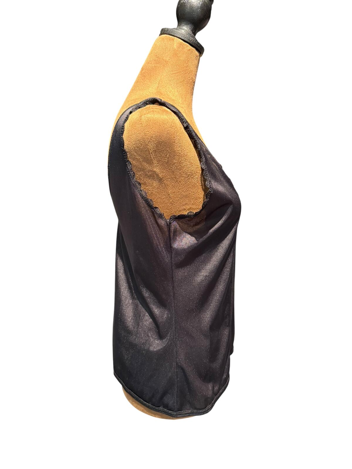 Vintage Black Satin Lace Trim Camisole Tank Top