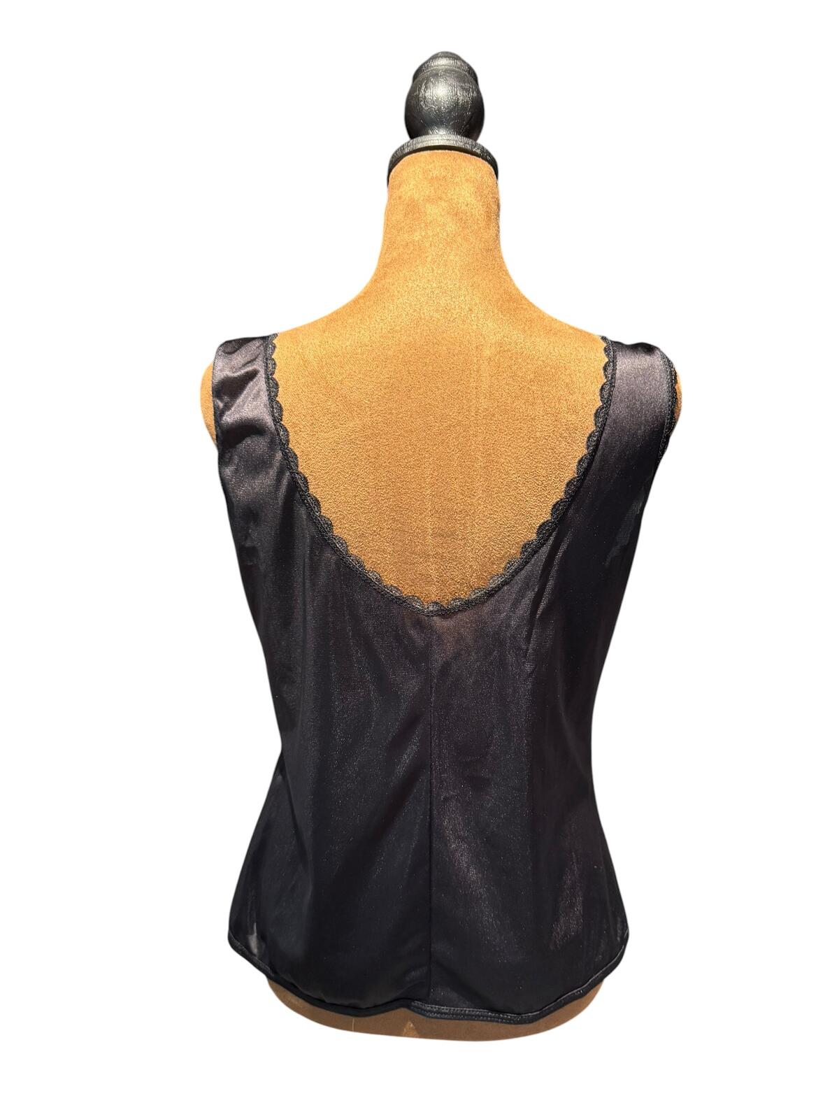 Vintage Black Satin Lace Trim Camisole Tank Top