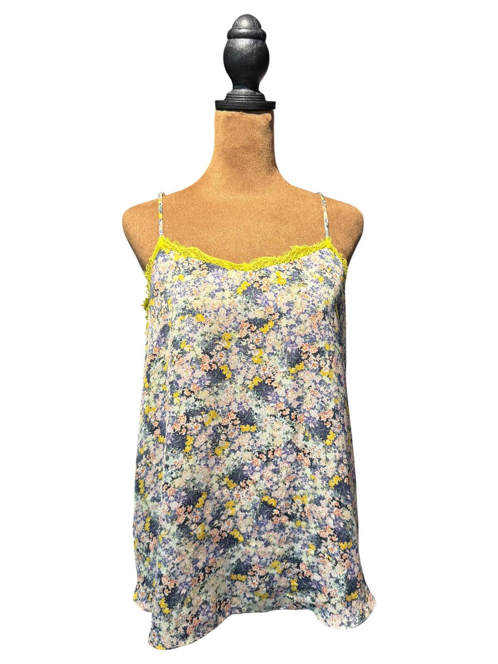 Promod Floral Lace Trim Spaghetti Strap Cami Top
