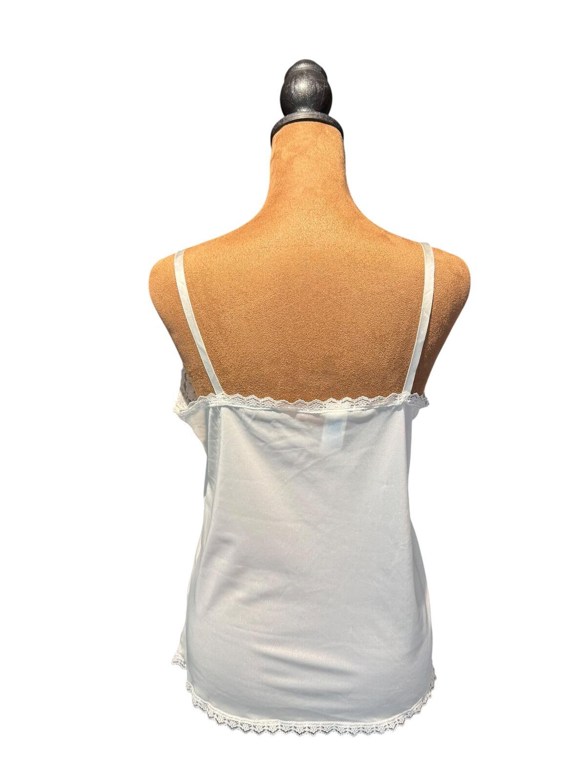By Mel-Lin Vintage White Lace Trim Satin Camisole Top