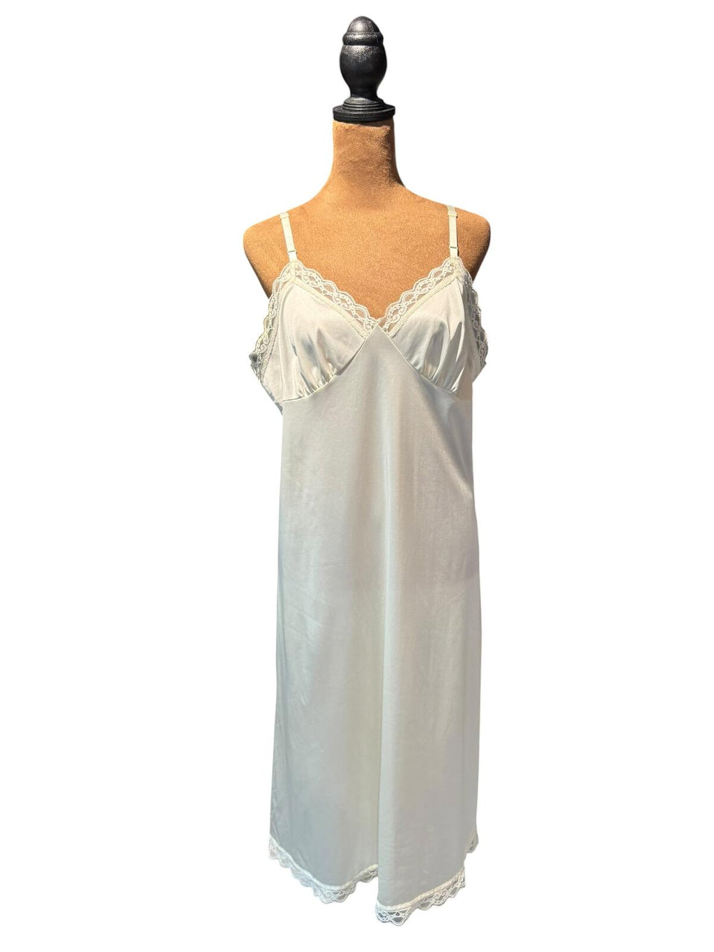 Deera Vintage Cream Lace Trim Satin Slip Dress