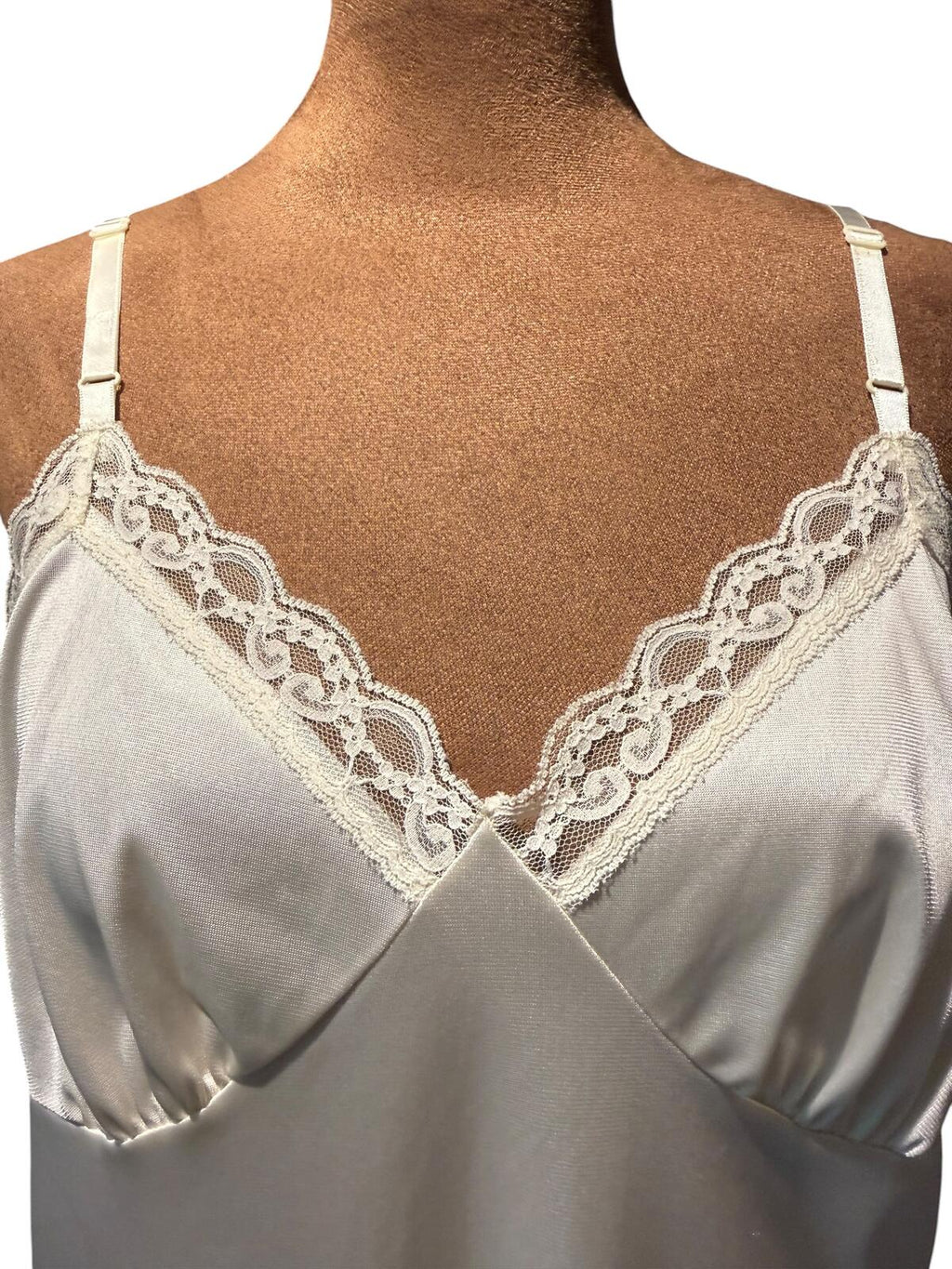 Deera Vintage Cream Lace Trim Satin Slip Dress