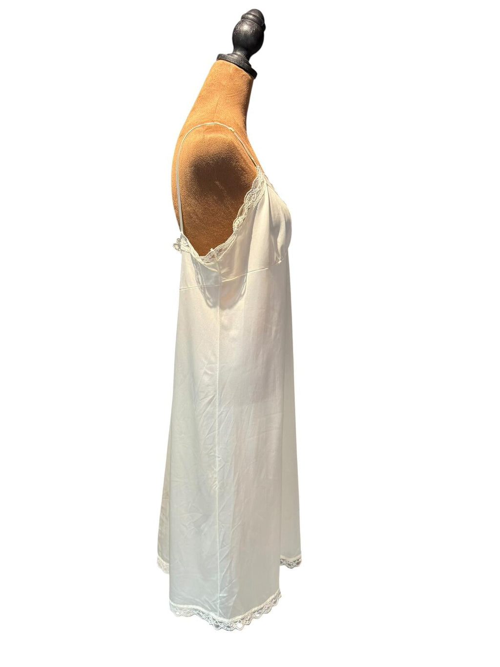 Deera Vintage Cream Lace Trim Satin Slip Dress