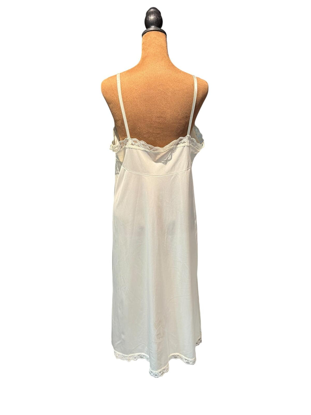 Deera Vintage Cream Lace Trim Satin Slip Dress