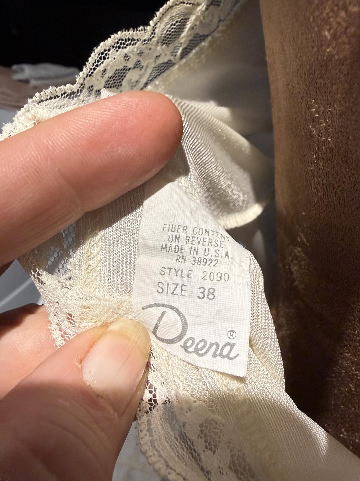 Deera Vintage Cream Lace Trim Satin Slip Dress