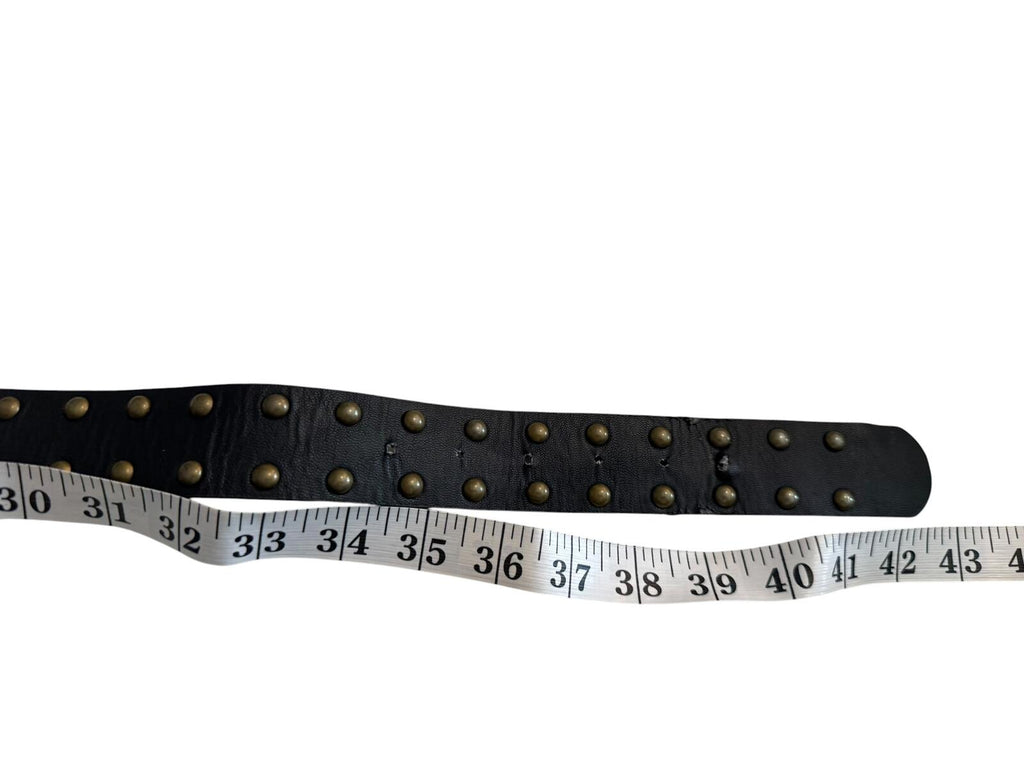 Black Leather Studded Belt with Brass Buckle