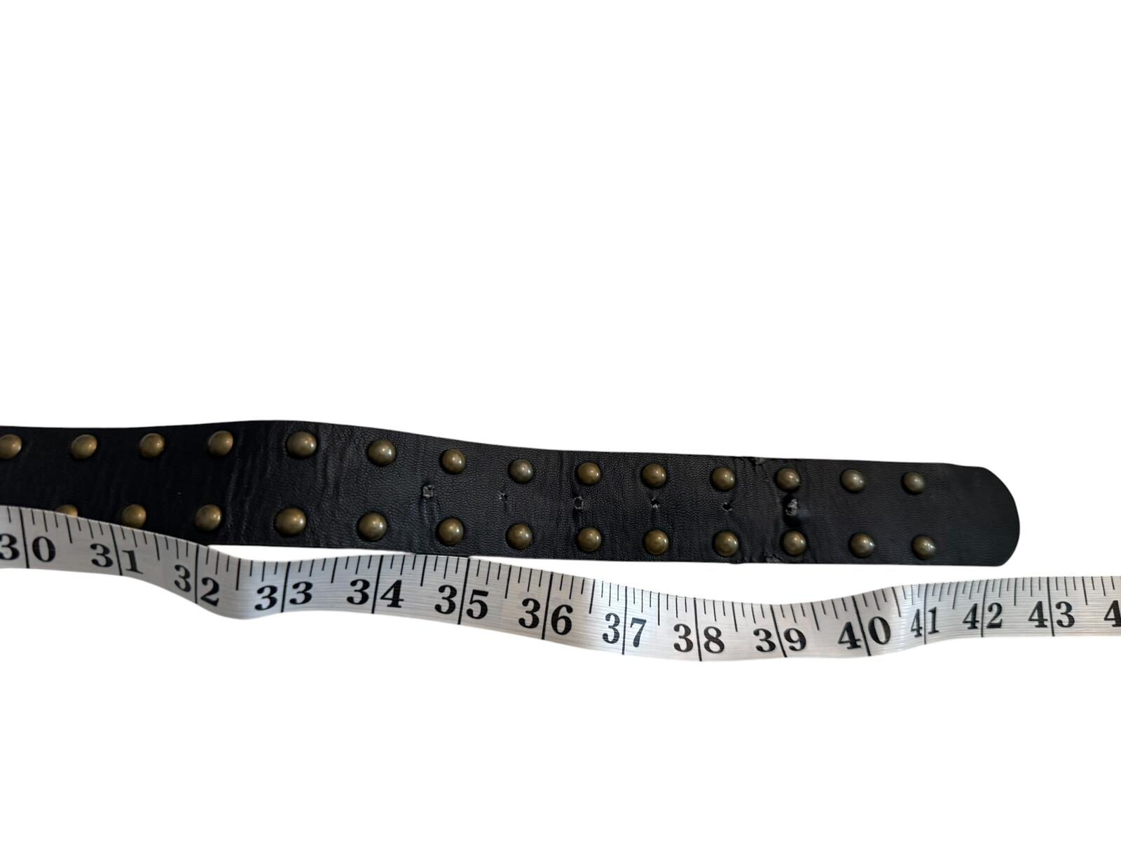 Black Leather Studded Belt with Brass Buckle
