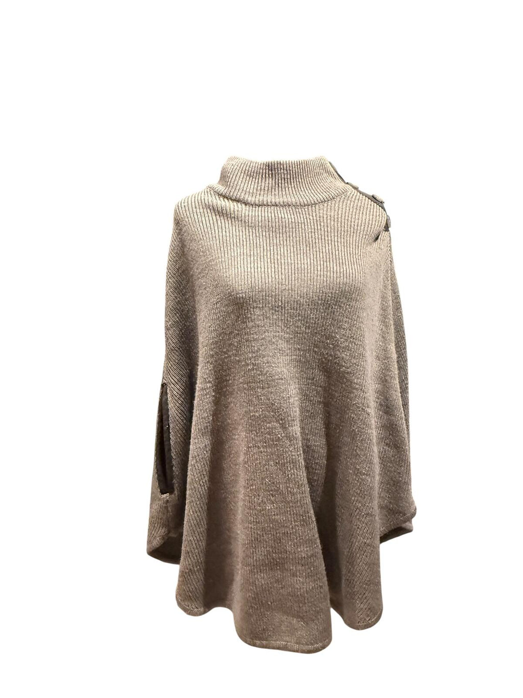 New York & Company Taupe Ribbed Turtleneck Poncho Cape Sweater
