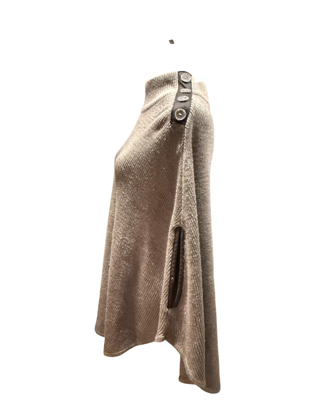 New York & Company Taupe Ribbed Turtleneck Poncho Cape Sweater