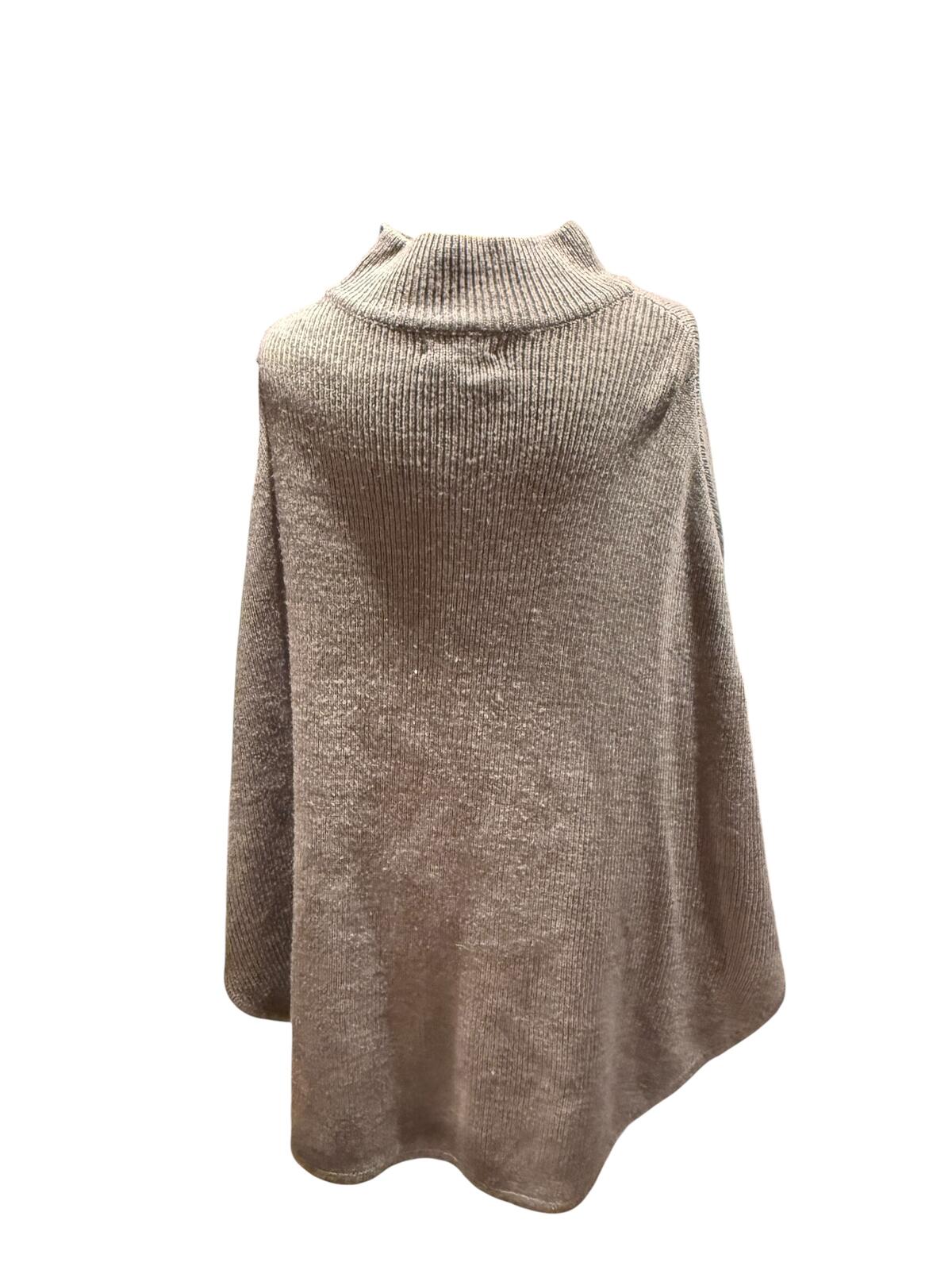 New York & Company Taupe Ribbed Turtleneck Poncho Cape Sweater