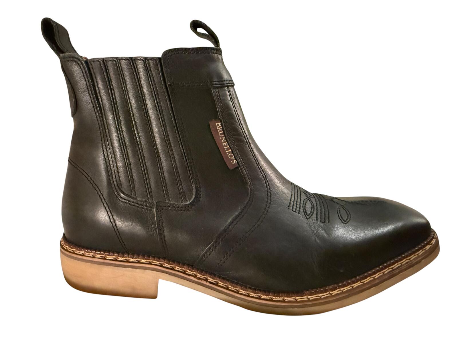 Brunello’s Black Leather Cowboy Ankle Boots