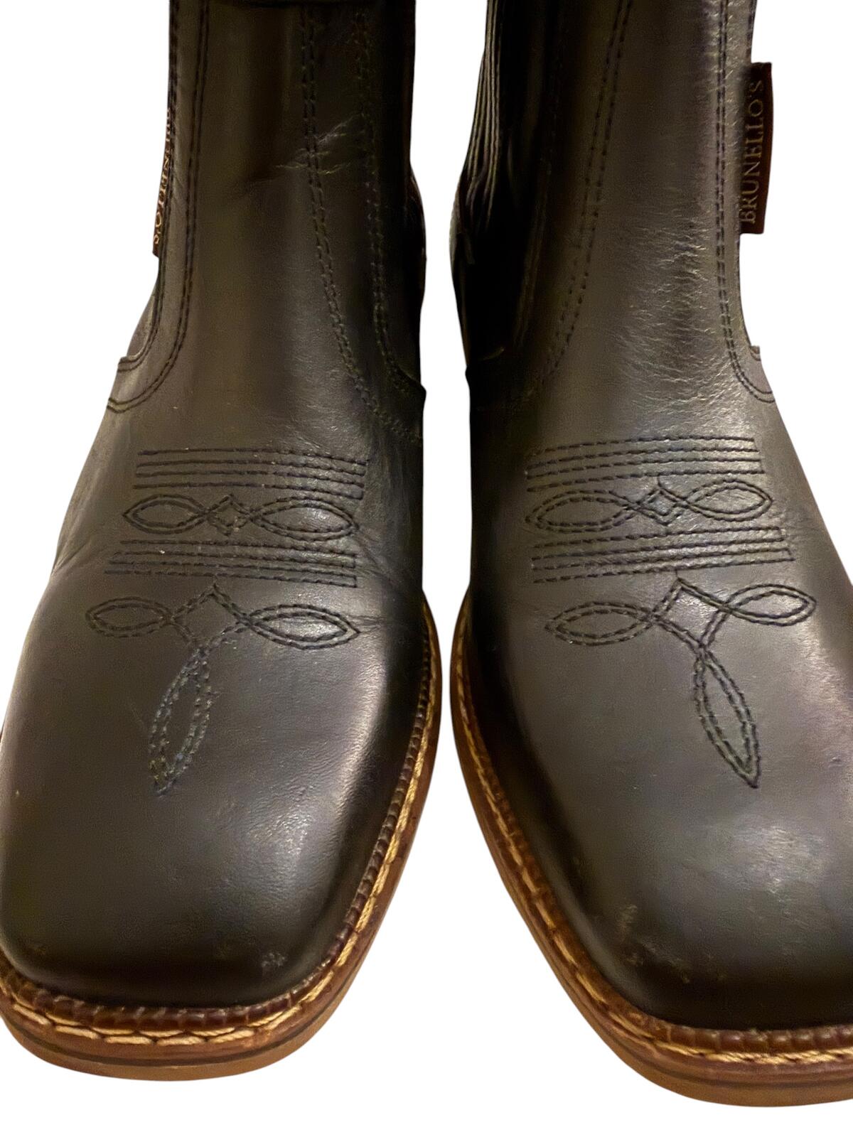 Brunello’s Black Leather Cowboy Ankle Boots