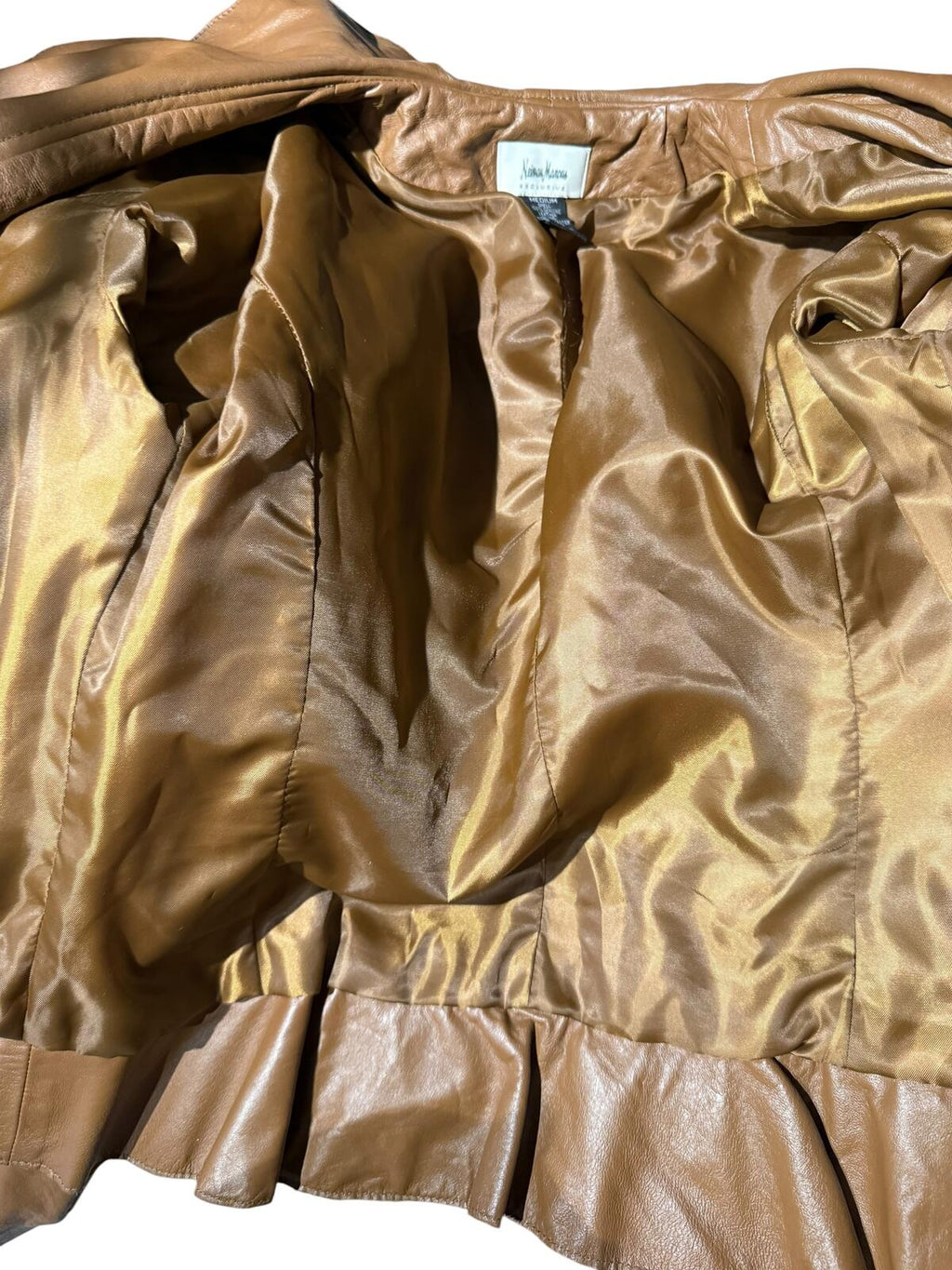 Neiman Marcus Brown Leather Ruffle Jacket