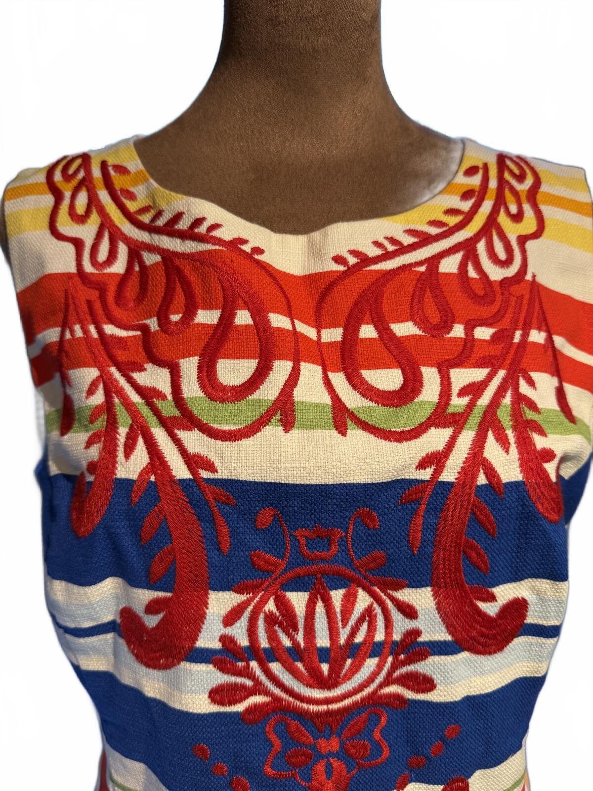 Tabitha Multicolor Striped Embroidered Sleeveless Shift Dress