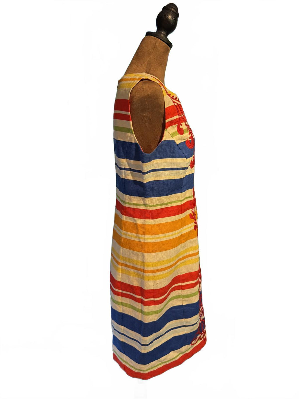 Tabitha Multicolor Striped Embroidered Sleeveless Shift Dress