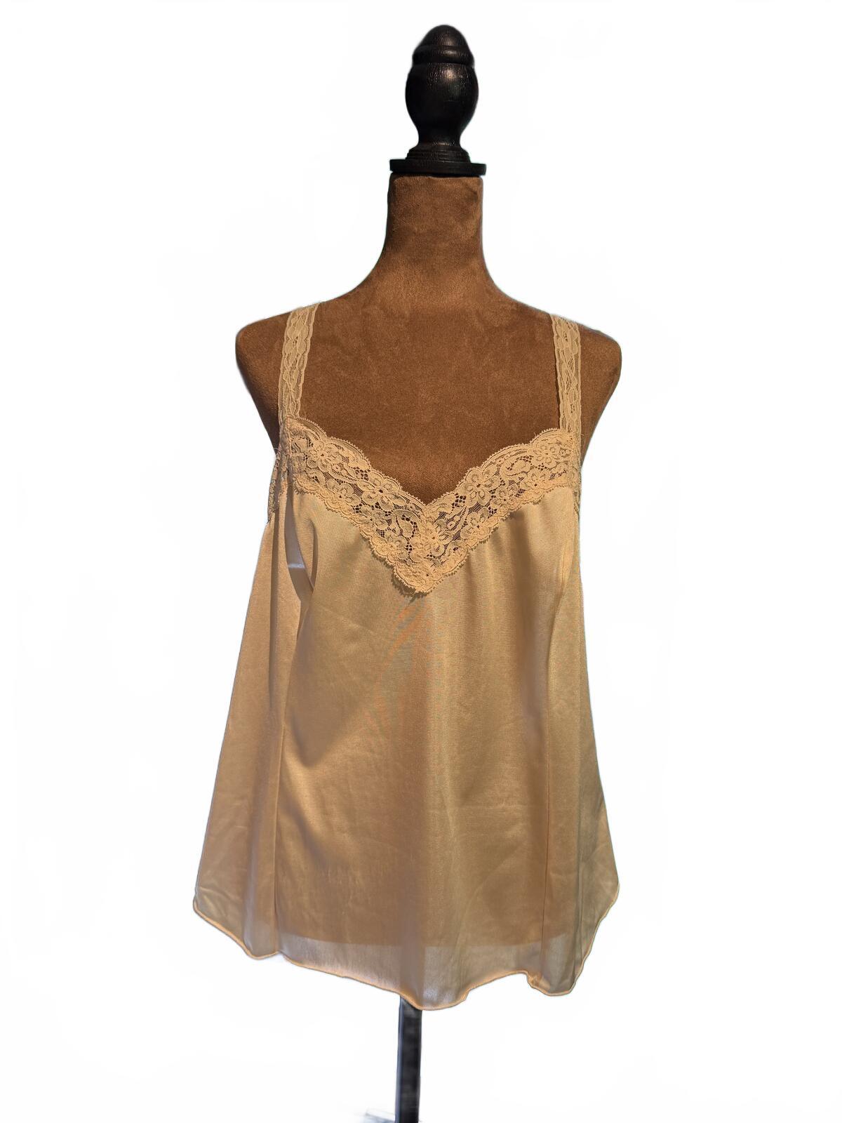 Vanity Fair Beige Nylon Lace Trim Camisole