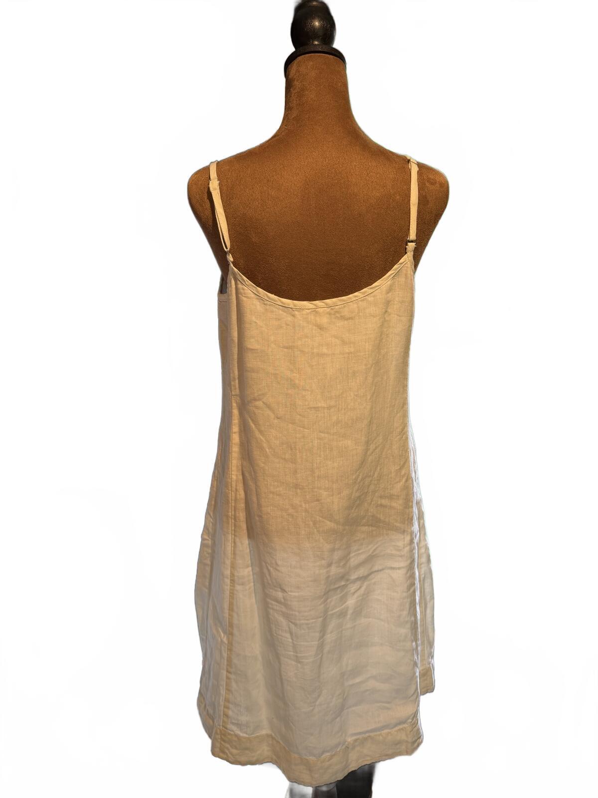 Eileen Fisher Cream Embellished Spaghetti Strap Linen Slip Dress