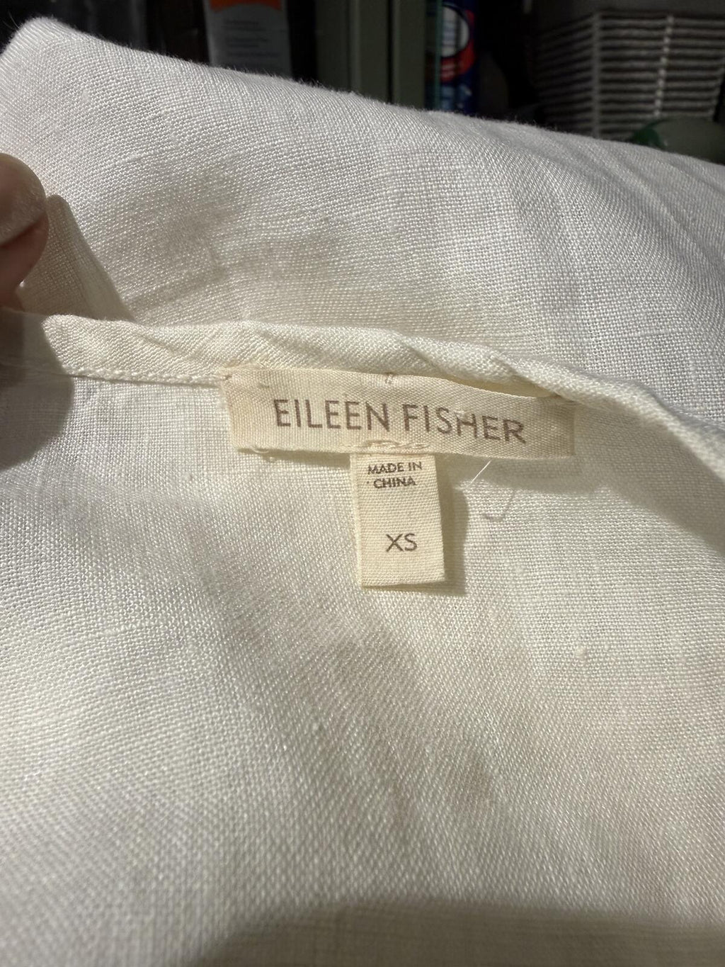 Eileen Fisher Cream Embellished Spaghetti Strap Linen Slip Dress