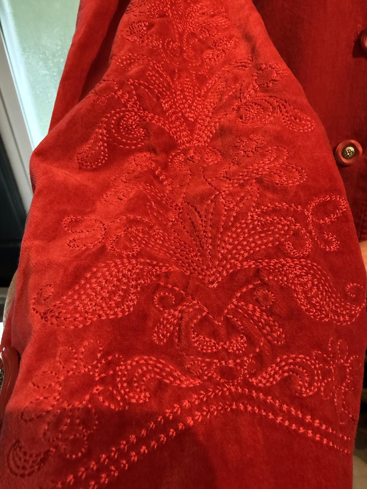 JM Collection Red Embroidered Velvet Blazer Jacket