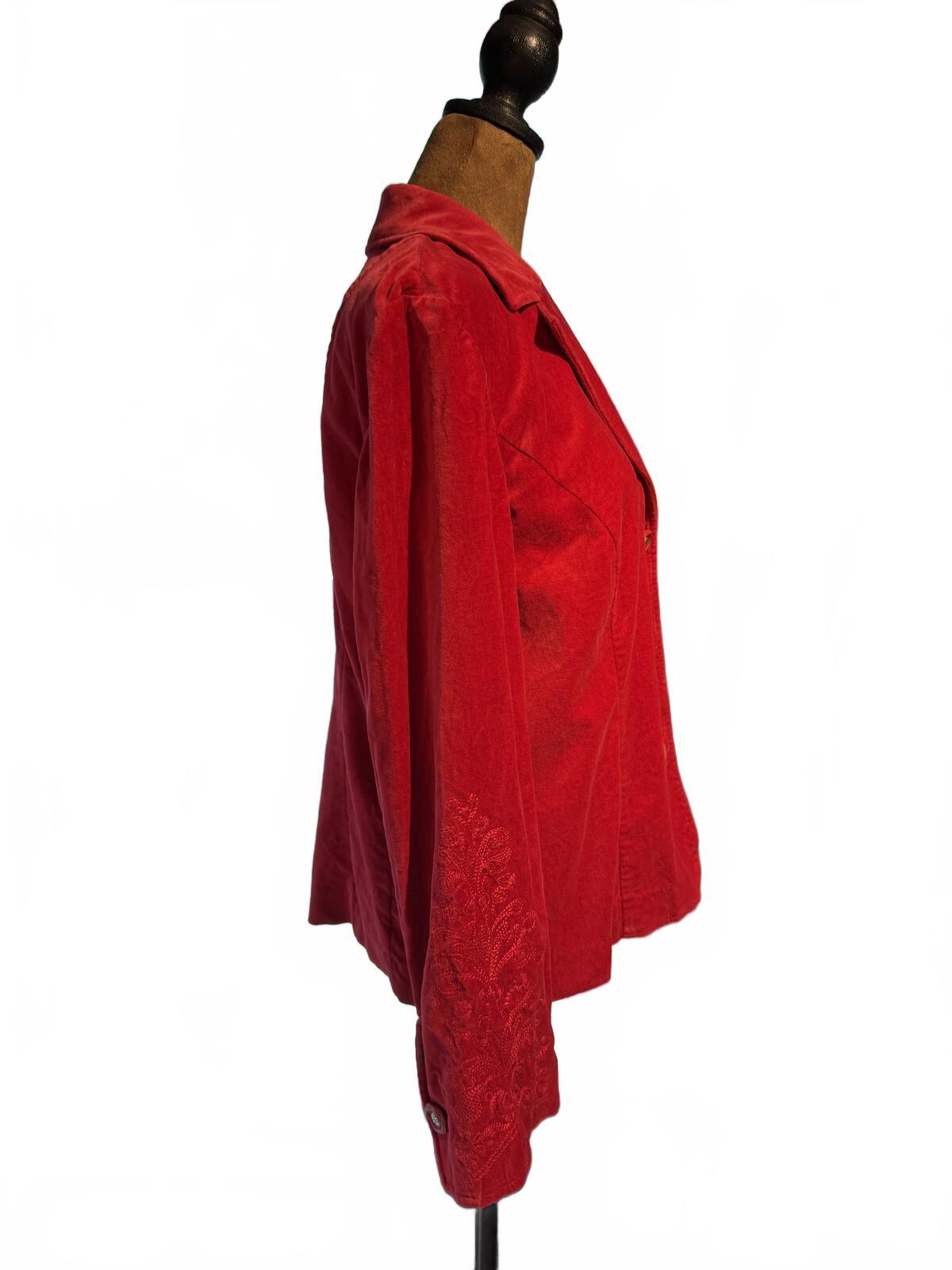 JM Collection Red Embroidered Velvet Blazer Jacket