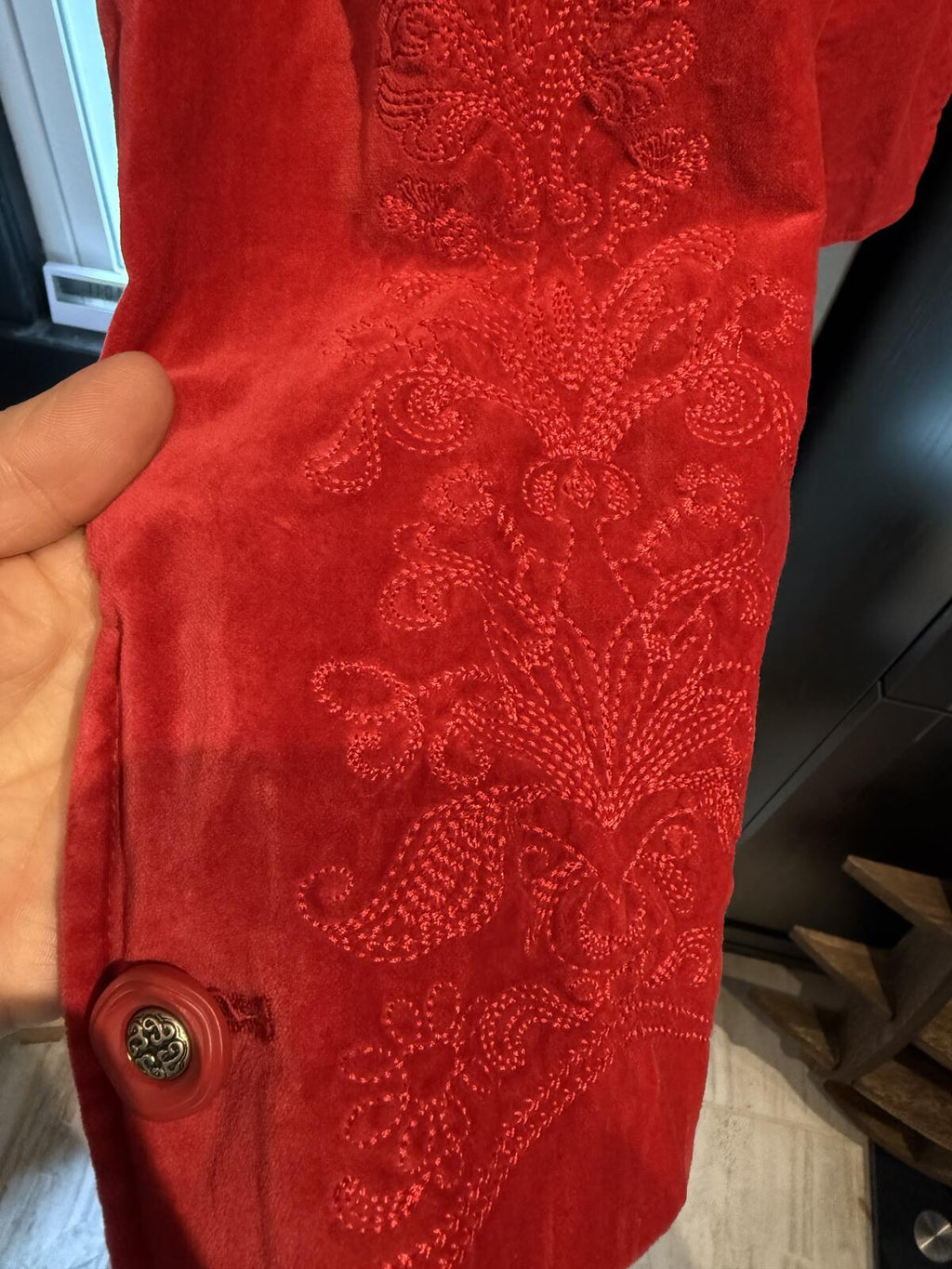 JM Collection Red Embroidered Velvet Blazer Jacket