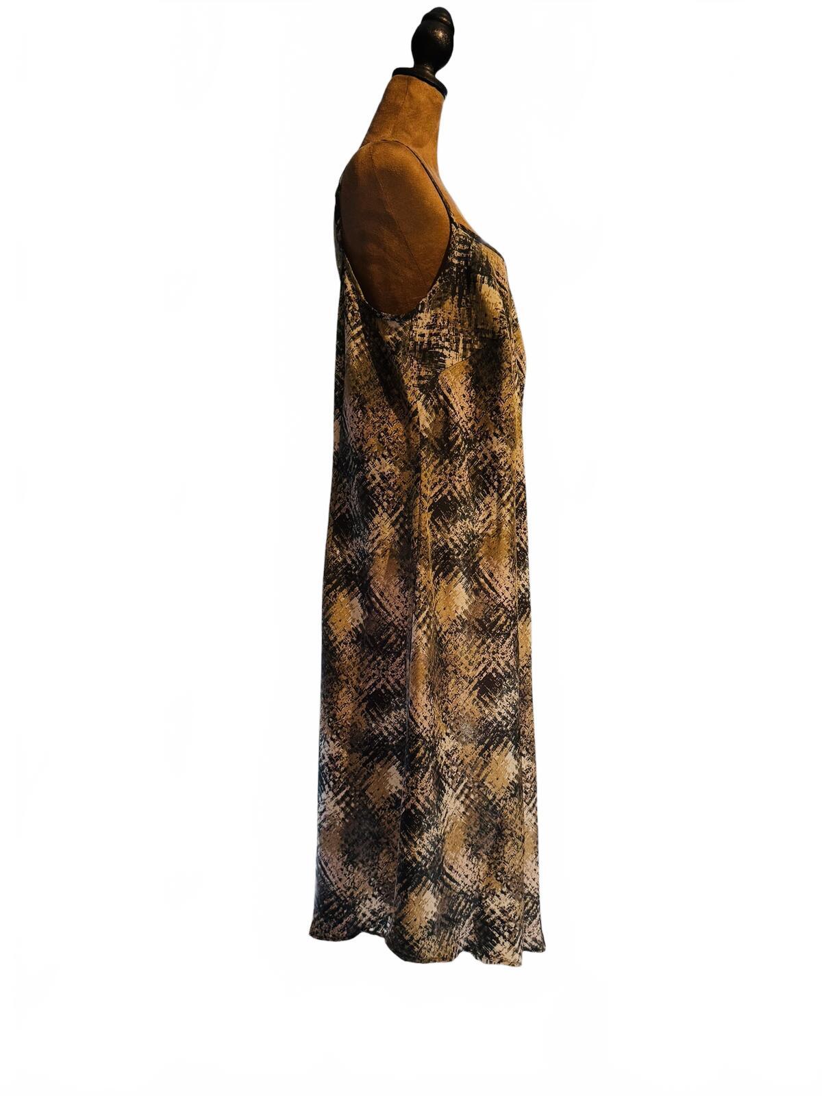 Venezia Brown Black Abstract Print Spaghetti Strap Maxi Dress