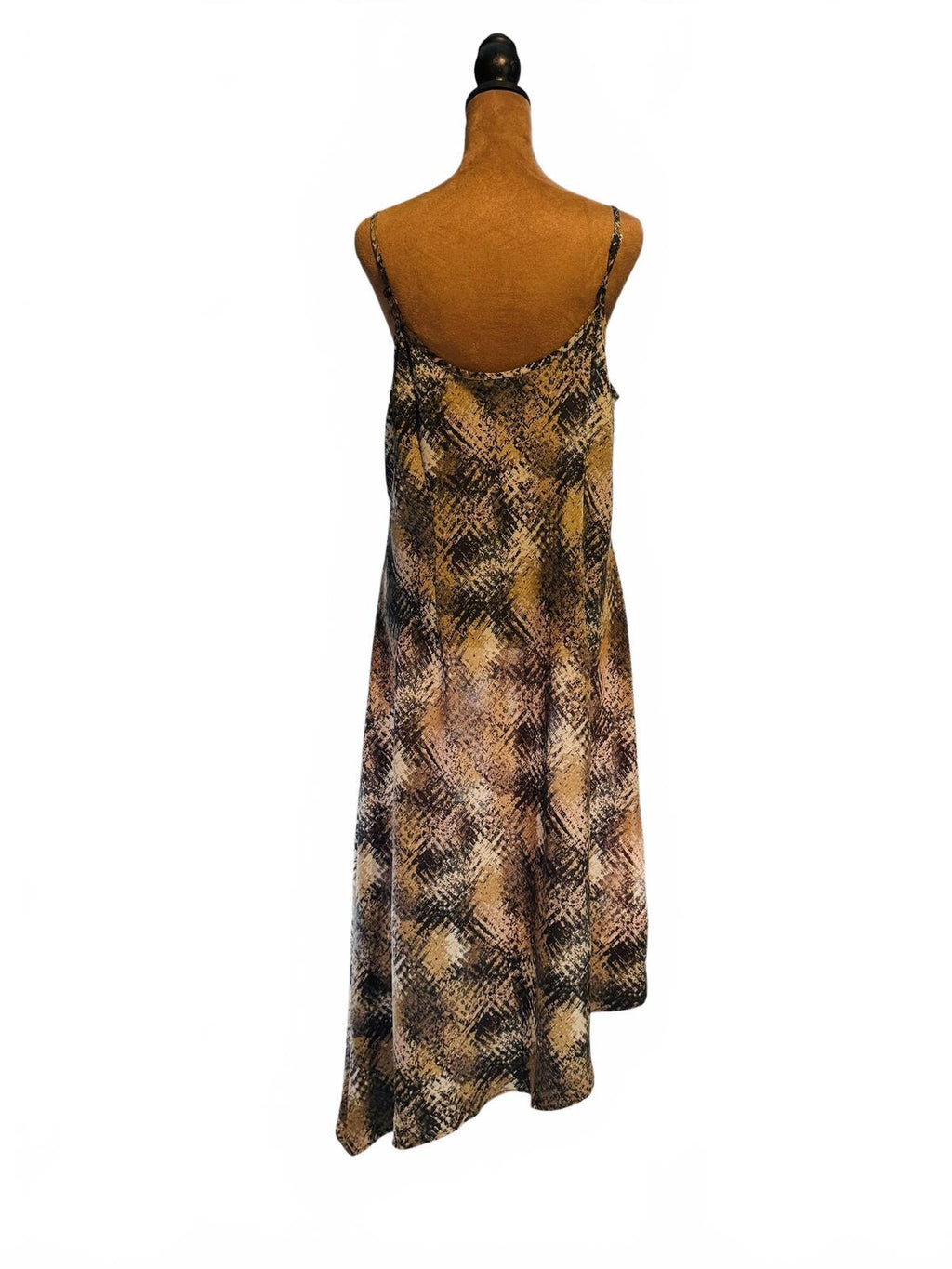 Venezia Brown Black Abstract Print Spaghetti Strap Maxi Dress