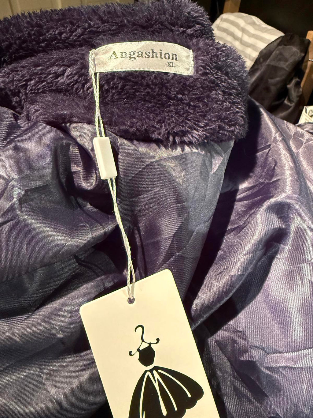 Angashion Dark Blue Long Plush Teddy Coat