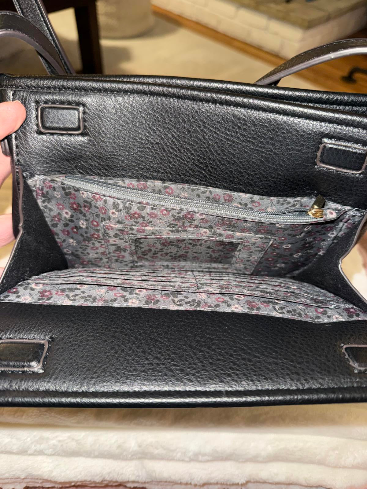 Black Crossbody Bag with Gold Zipper Details