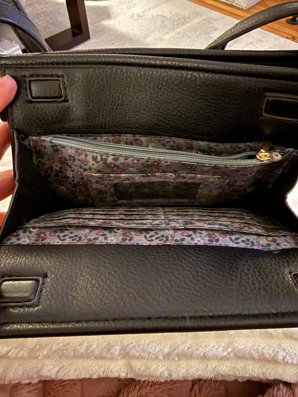Black Crossbody Bag with Gold Zipper Details