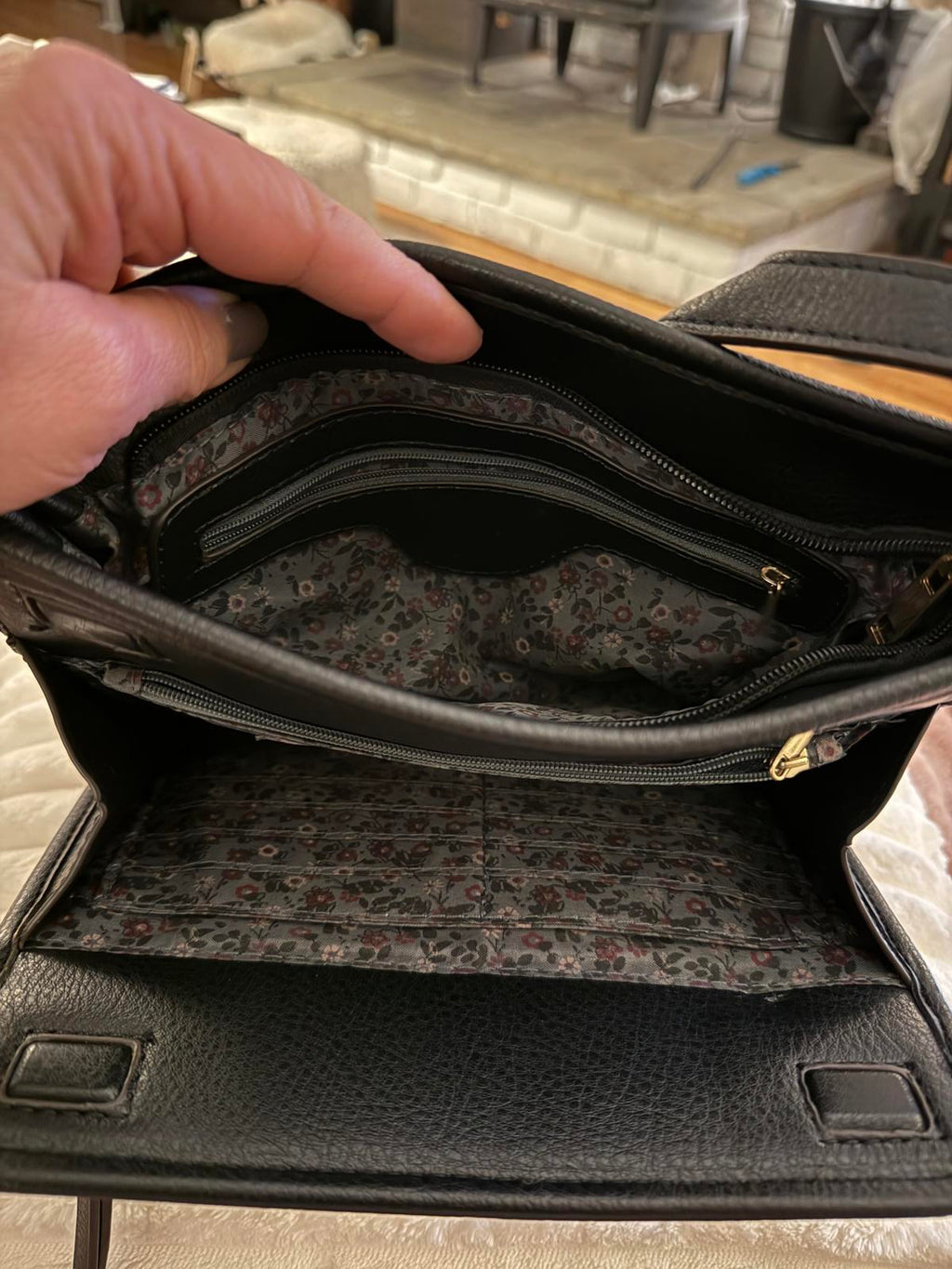 Black Crossbody Bag with Gold Zipper Details