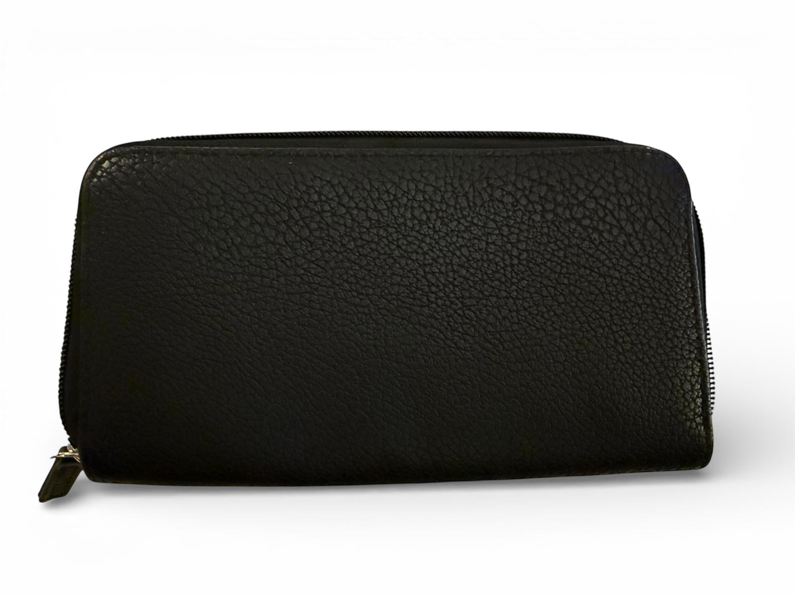 Black Zip-Around Leather Wallet
