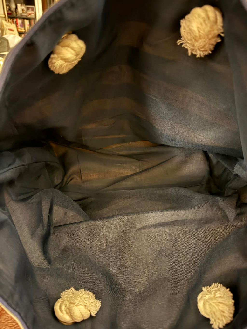 Navy and Cream Striped Miami Beach Tote Bag with Gold Accents