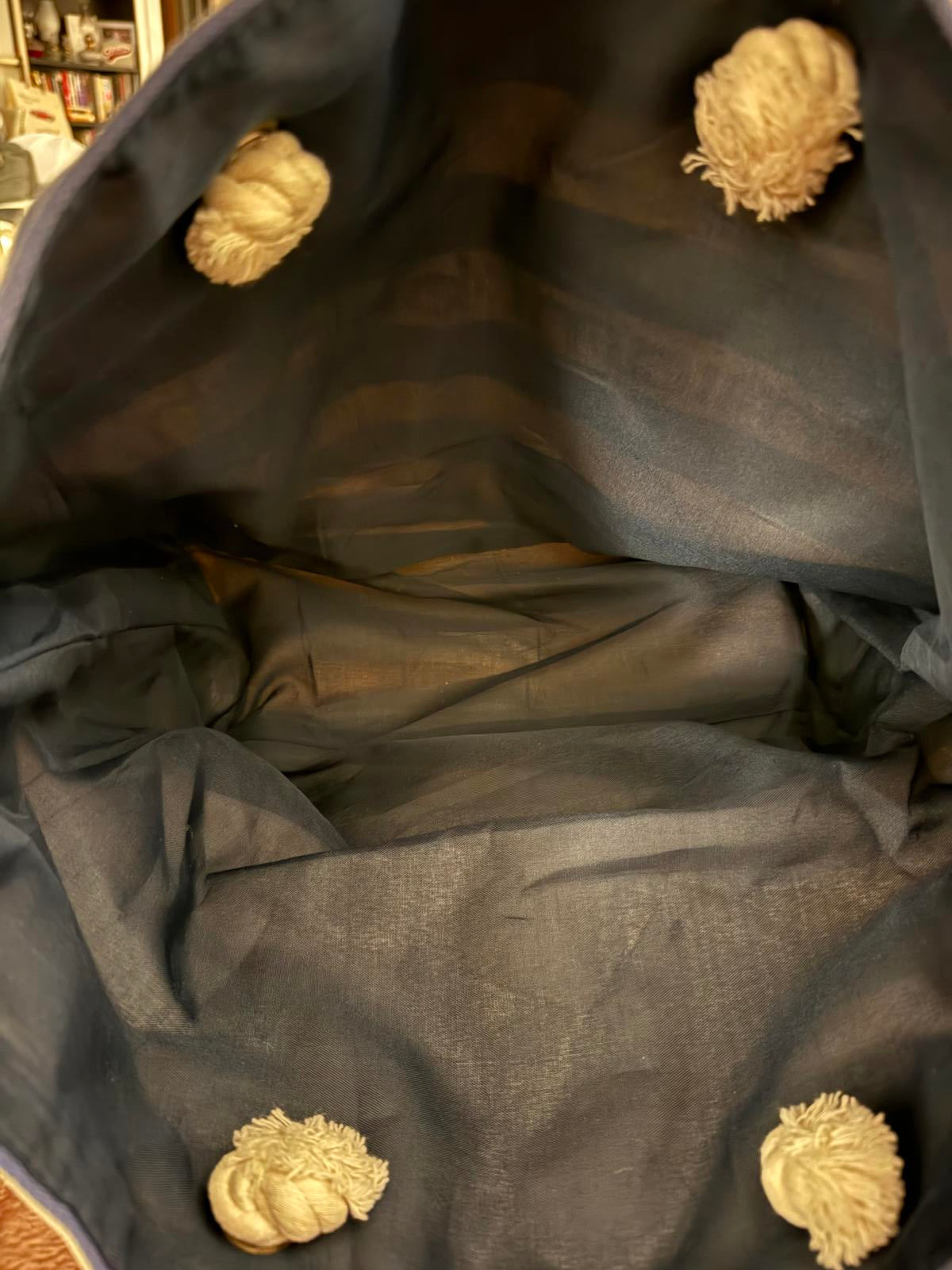 Navy and Cream Striped Miami Beach Tote Bag with Gold Accents