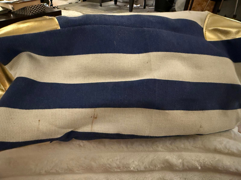 Navy and Cream Striped Miami Beach Tote Bag with Gold Accents