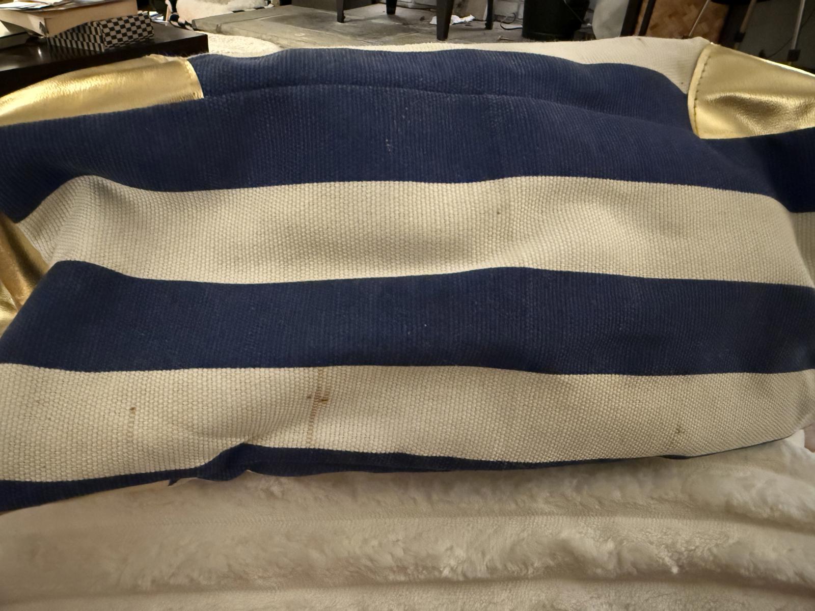 Navy and Cream Striped Miami Beach Tote Bag with Gold Accents