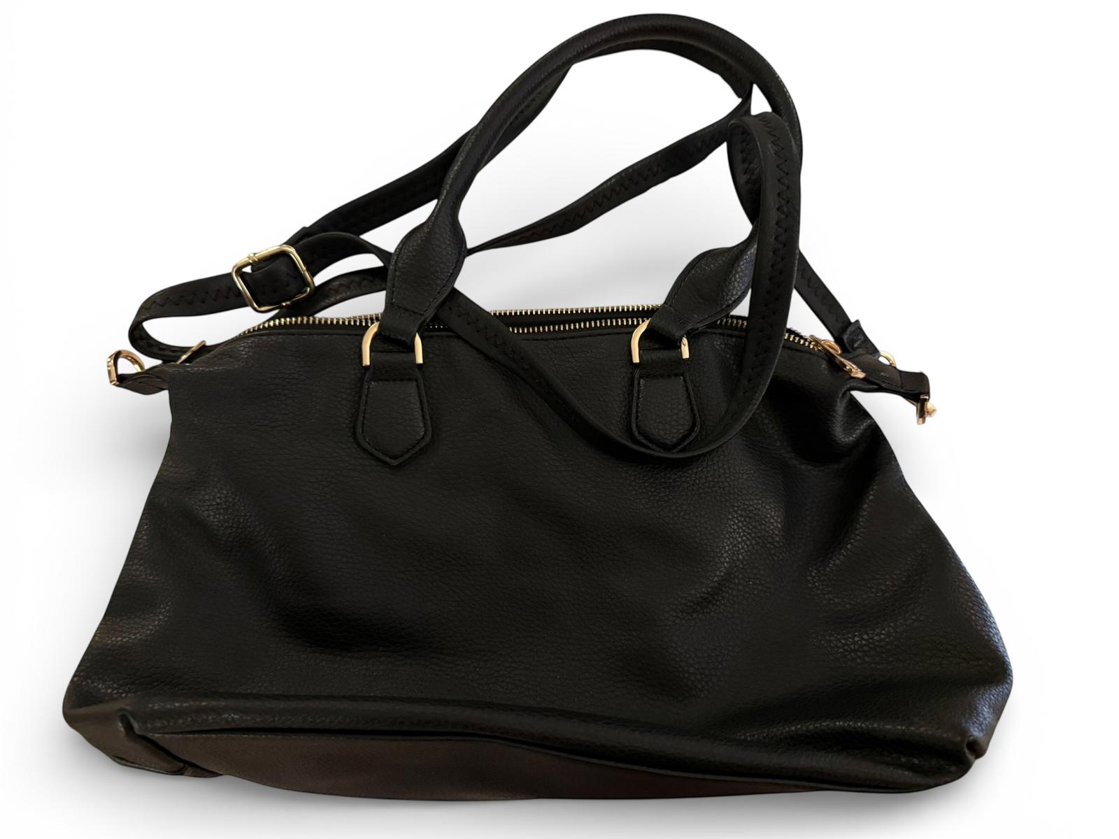 A New Day Black Handbag with Dual Handles and Adjustable Strap
