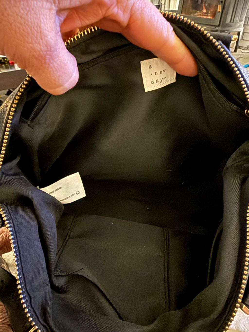 A New Day Black Handbag with Dual Handles and Adjustable Strap