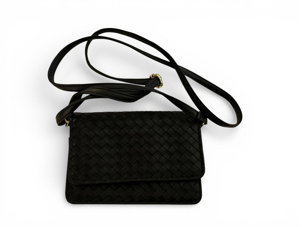 Black Woven Pattern Crossbody Wallet Bag
