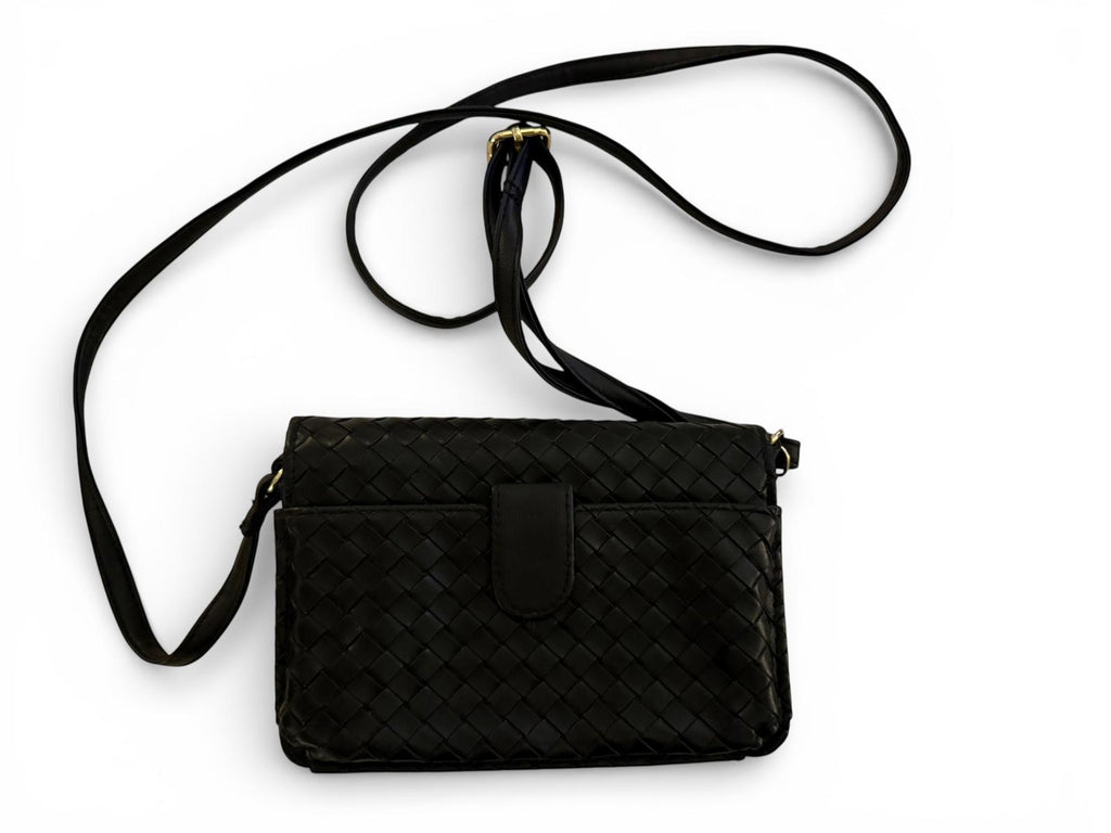 Black Woven Pattern Crossbody Wallet Bag