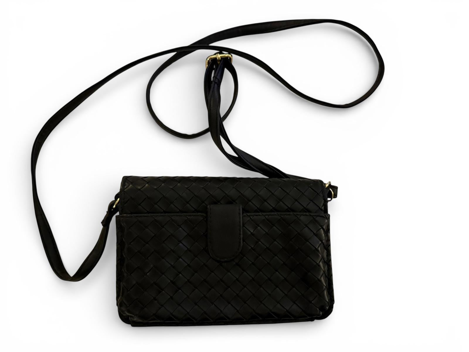 Black Woven Pattern Crossbody Wallet Bag