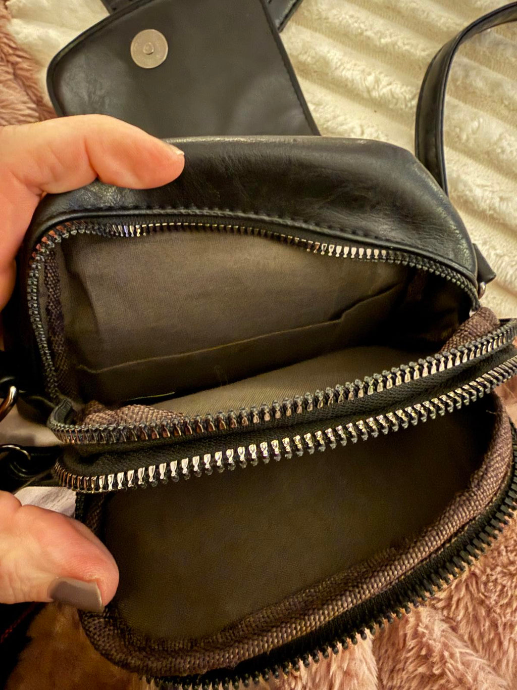 Black Faux Leather Crossbody Bag with Front Buckle Strap