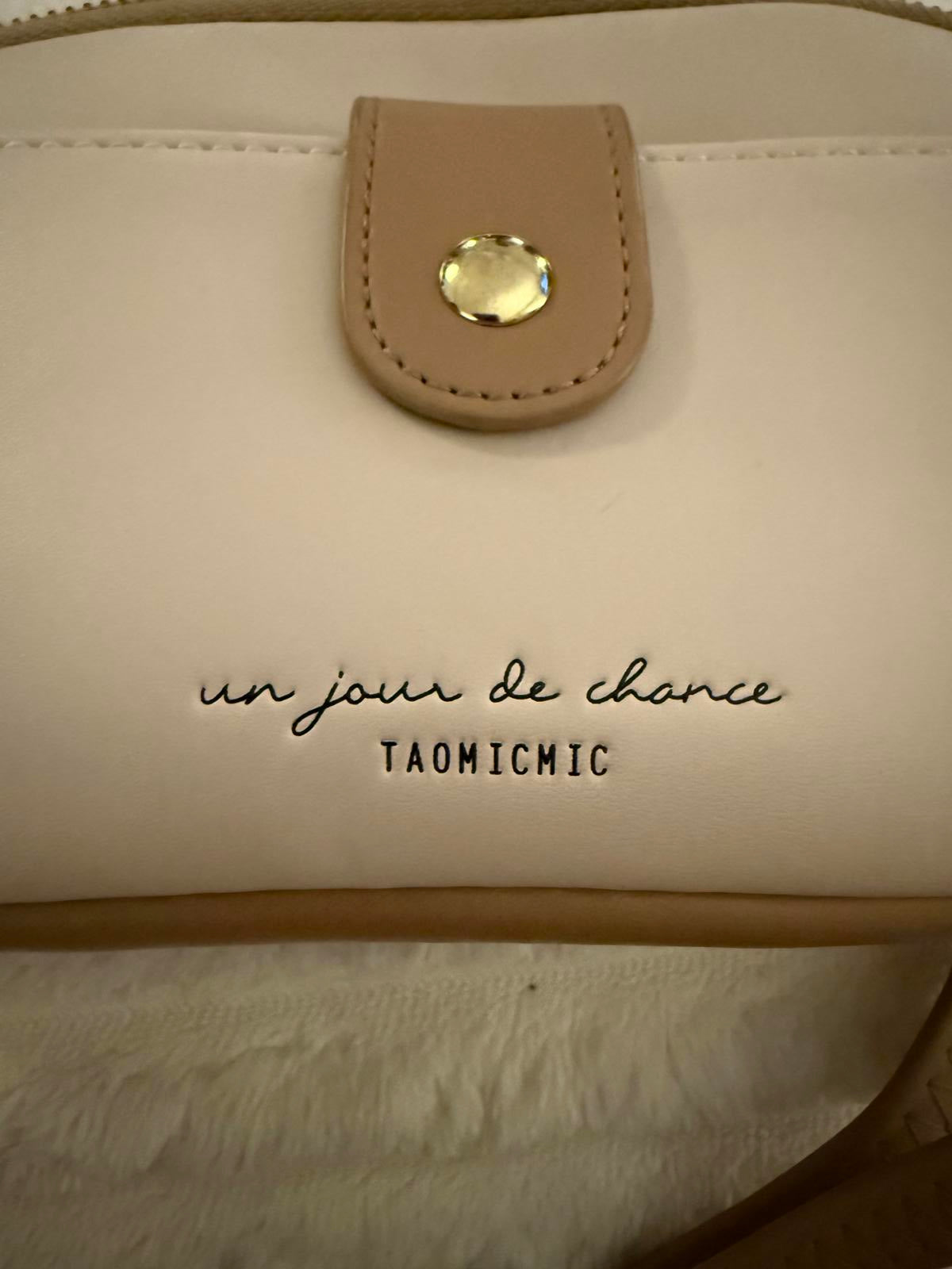 TAOMICMIC Beige Crossbody Bag with Brown Trim