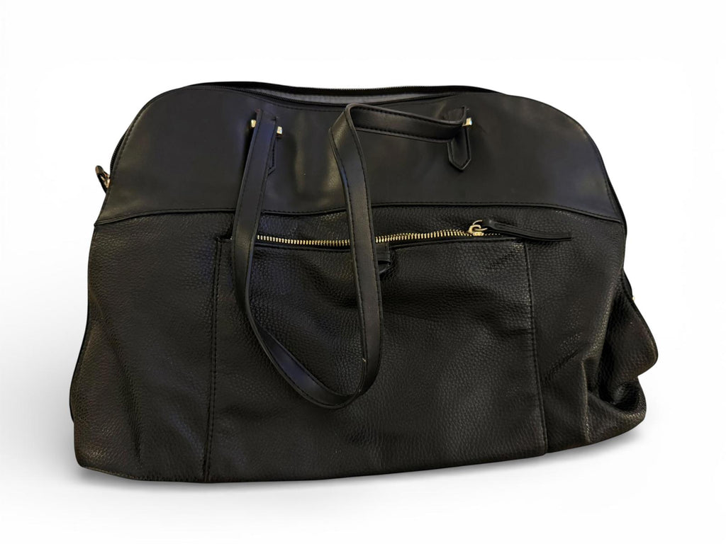 Large Black Faux Leather Travel Tote Bag
