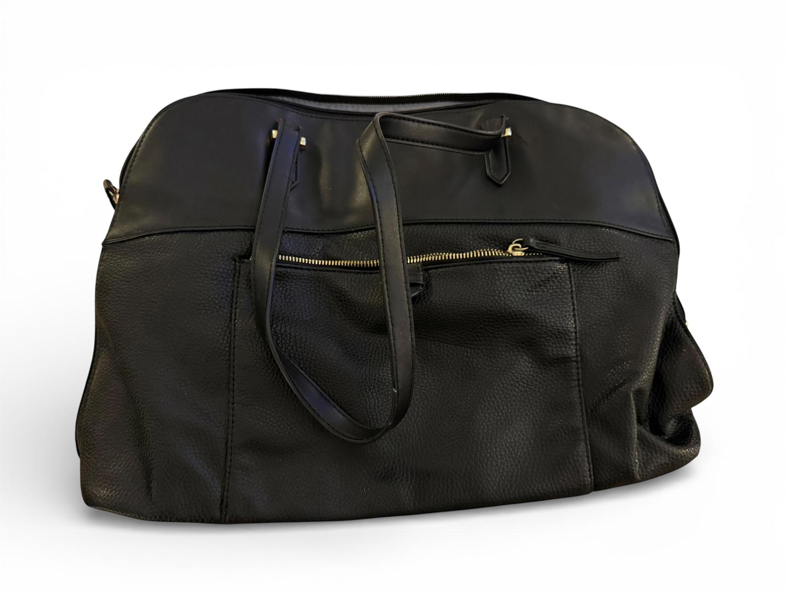 Large Black Faux Leather Travel Tote Bag
