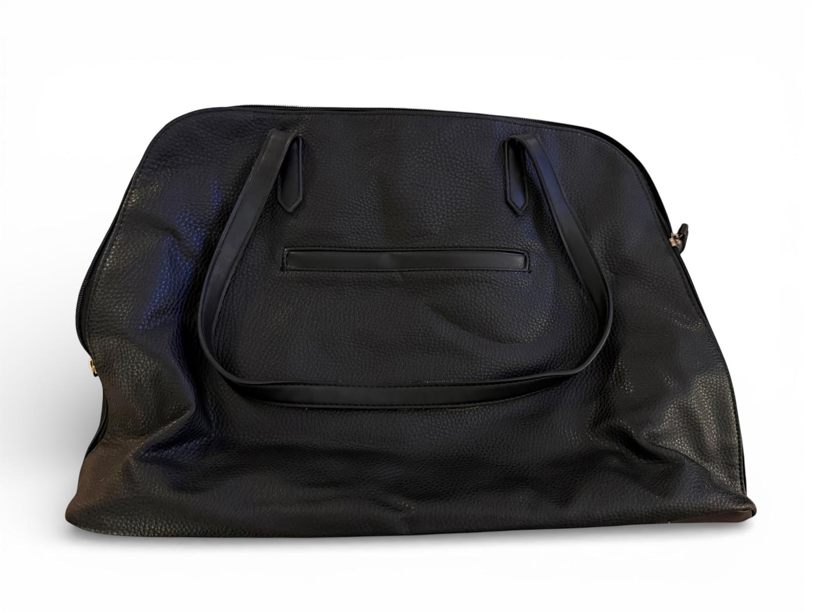 Large Black Faux Leather Travel Tote Bag